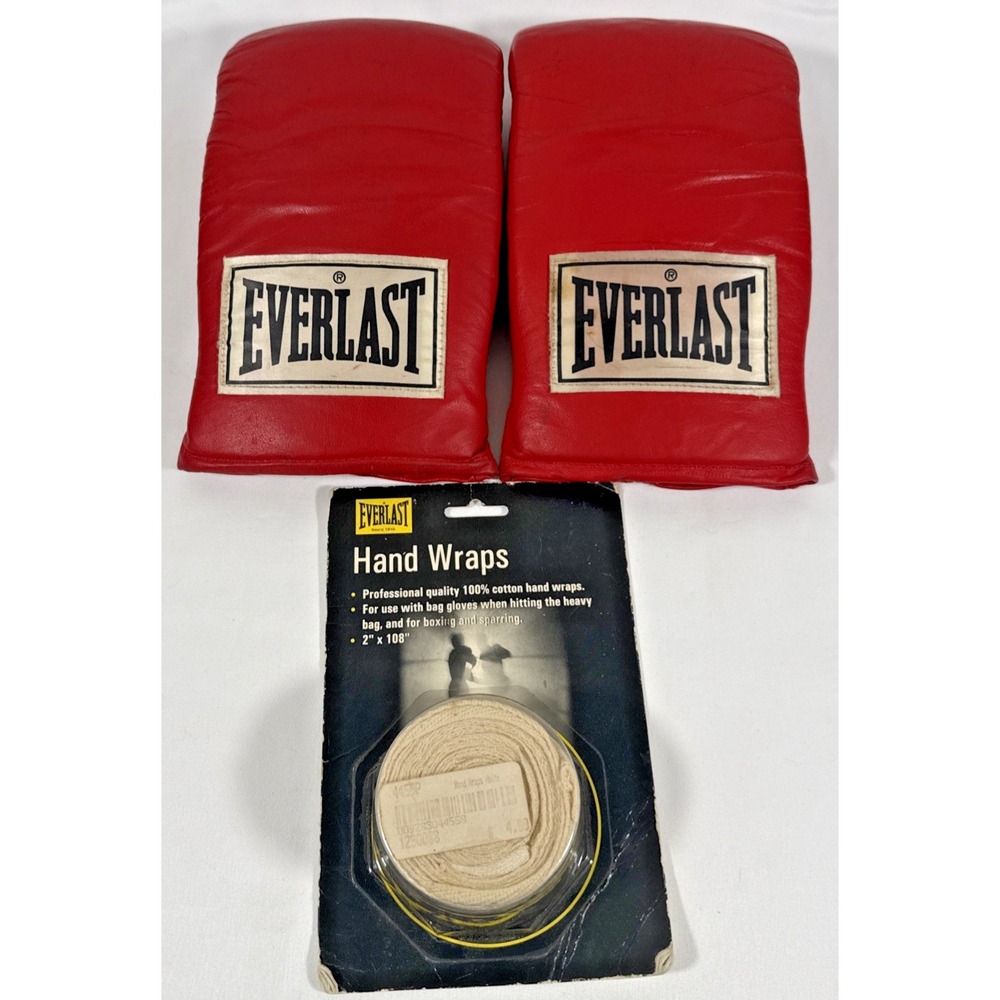 Everlast Punching Bag Gloves Mens L Red Leather Vintage 4306 With Hand Wraps